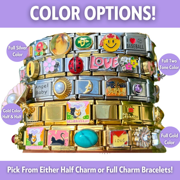 THEMED + SIZED Italian Charm Bracelet Stainless Steel Y2K Jewelry Handmade Gift - Picture 4 of 9